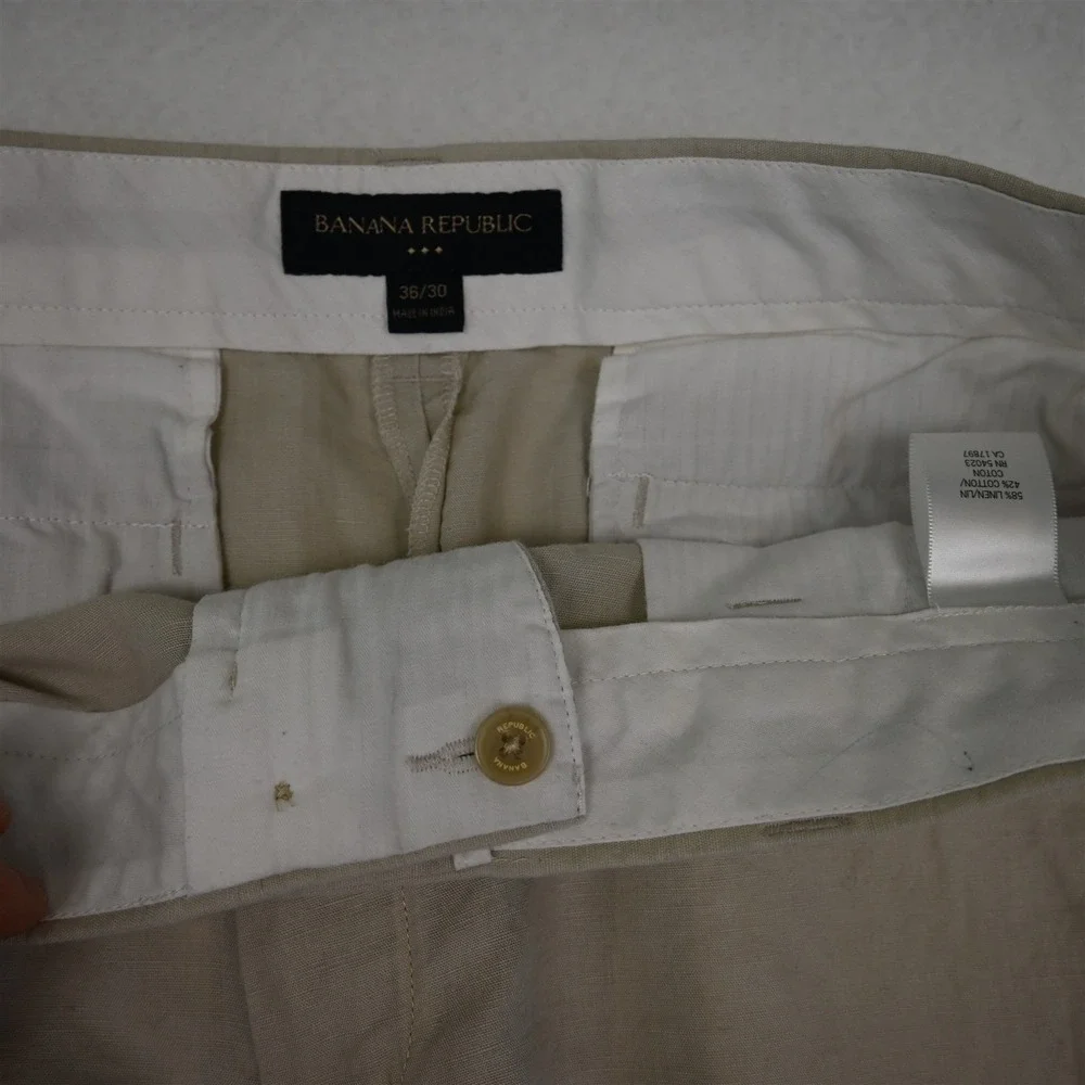 Banana Republic 36x30 Khaki Linen Cotton Standard Beach Wedding Mens Pants